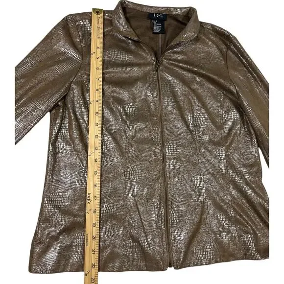 RQT Metallic Embossed Zip Jacket Womens Small Bronze Silver Shiny Faux Snakeskin - Picture 7 of 7